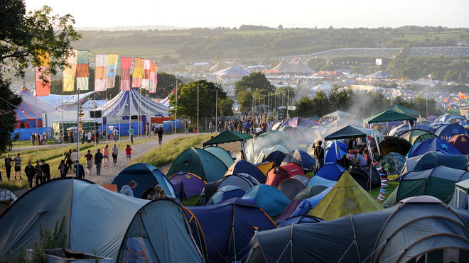 Walking by the campsites at Glastonbury 2008