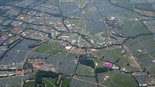 Glastonbury festival from the air in 2017