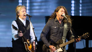 Paul McCartney performs with Dave Grohl as he headlines the Pyramid Stage