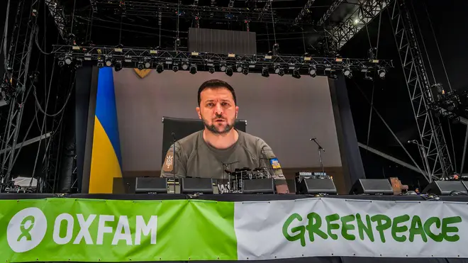 Ukrainian president Volodymyr Zelenskyy sent a video message to Glastonbury, which was played out on The Other Stage