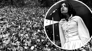 Mick Jagger performing live onstage at free Hyde Park Concert in 1969