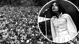 Mick Jagger performing live onstage at free Hyde Park Concert in 1969