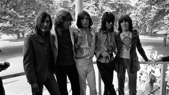 The photocall Introducing Mick Taylor (2nd Left) who took Brian Jones place in the band to press in Hyde Park 13 June 1969