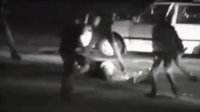 A horrifying screenshot from the LAPD attack on Rodney King, 3 March 1991.