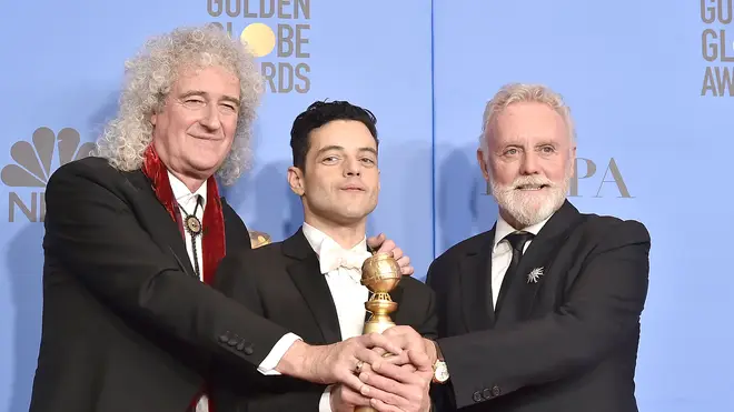 Brian May, Rami Malek and Roger Taylor attend the 76th Annual Golden Globe Awards in 2019