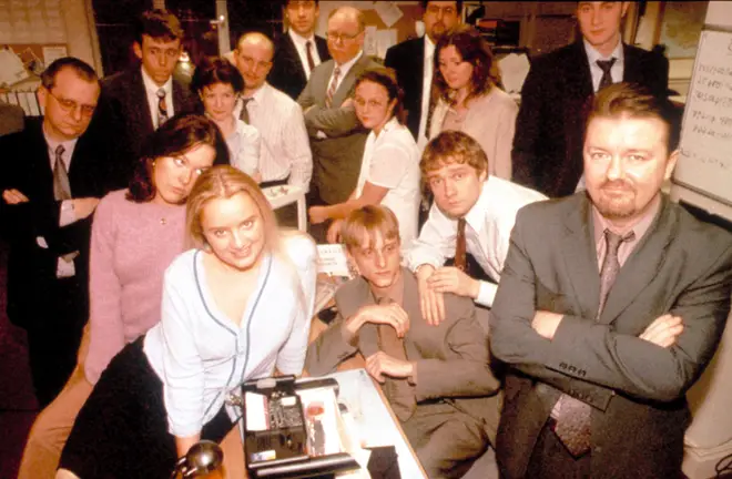 The cast of The Office, including Ricky Gervais, Martin Freeman, Mackenzie Crook and Lucy Davis.
