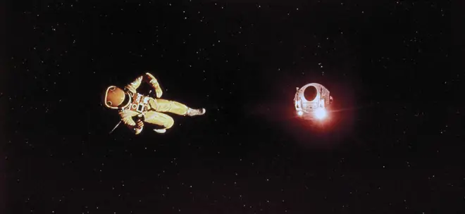 Gary Lockwood is drifting away from Keir Dullea's space pod in a scene from the film 2001: A Space Odyssey, 1968
