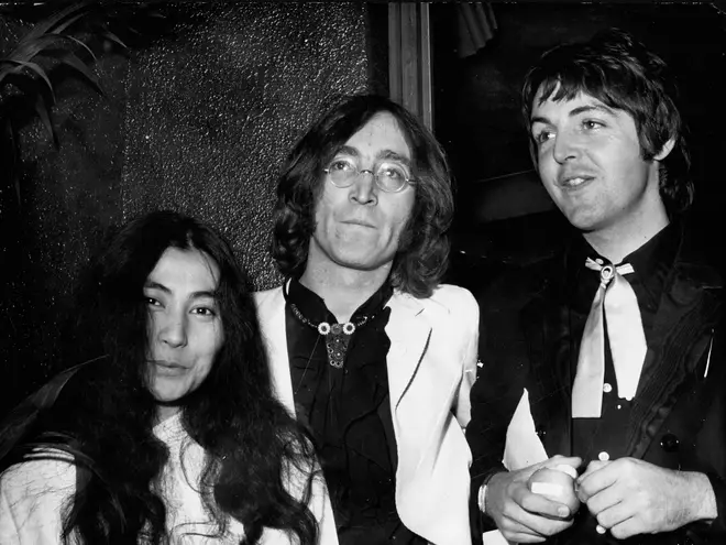 John Lennon, Yoko Ono and Paul McCartney at the premiere of Yellow Submarine, 17th July 1968
