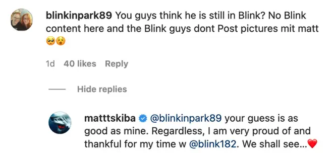 Matt Skiba responds to fans questioning about Blink 182