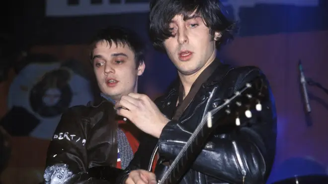 Pete Doherty and Carl Barat performing live with The Libertines in December 2003