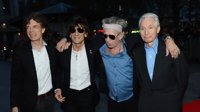 Mick Jagger, Ronnie Wood, Keith Richards and Charlie Watts of The Rolling Stones attends the premiere of Crossfire Hurricane, October 2021