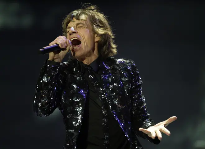 Mick Jagger performing at the Stones' 50th anniversary concert in Brooklyn in December 2012