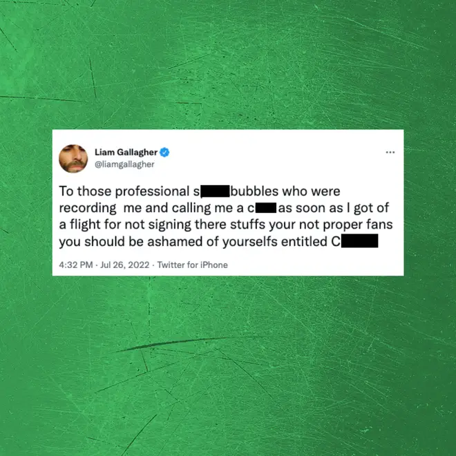 Liam Gallagher tweets about rude fans on his flight