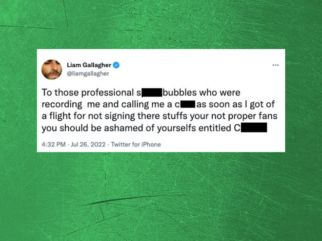 Liam Gallagher tweets about rude fans on his flight