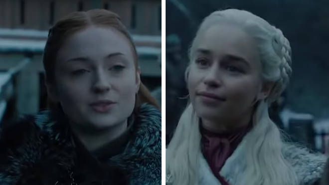 Sophie Turner as Sansa Stark and Emilia Clarke as Khaleesi in Game of Thrones season 8