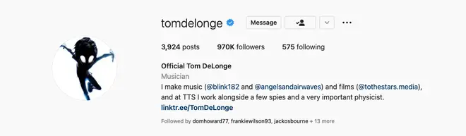 Tom DeLonge updated his bio on Instagram to include Blink 182