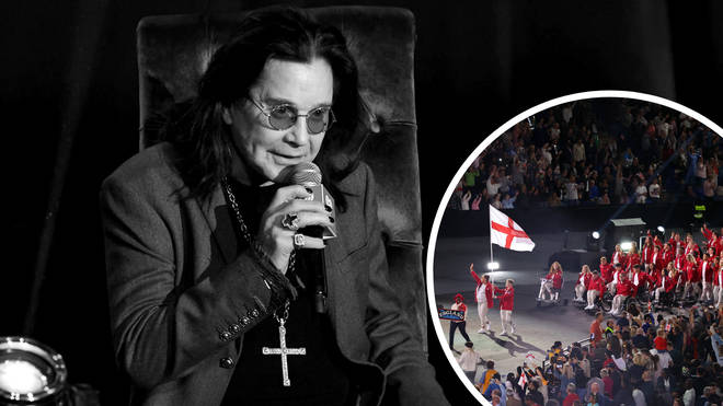 Ozzy Osbourne reacts to Black Sabbath being played during the Commonwealth Games coverage