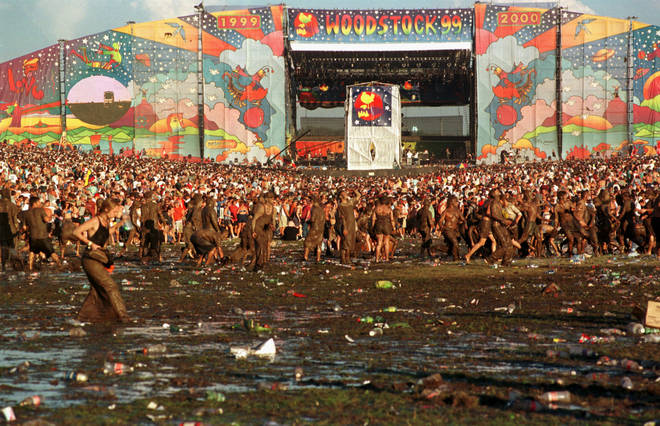 Woodstock '99 as the water pipes break open, causing a mudbath
