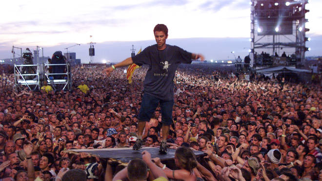 The crowd "break stuff" during Limp Bizkit&squot;s set at Woodstock &squot;99