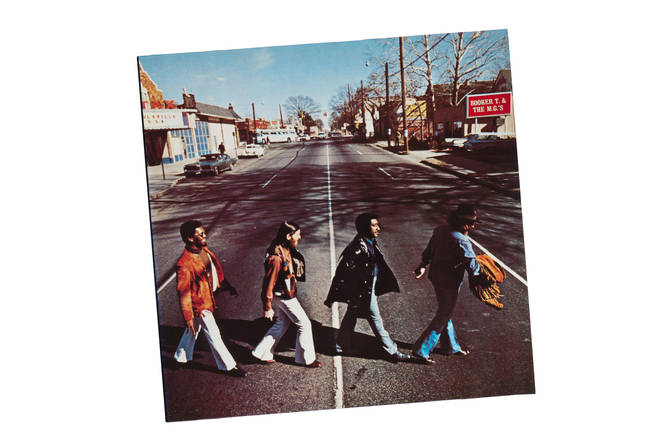 Booker T and The MGs do their own version of the photo for their cover version of the Abbey Road album, McLemore Avenue in 1970