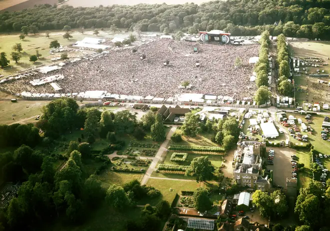 An aerial shot of the Oasis gig at Knebworth in August 1996