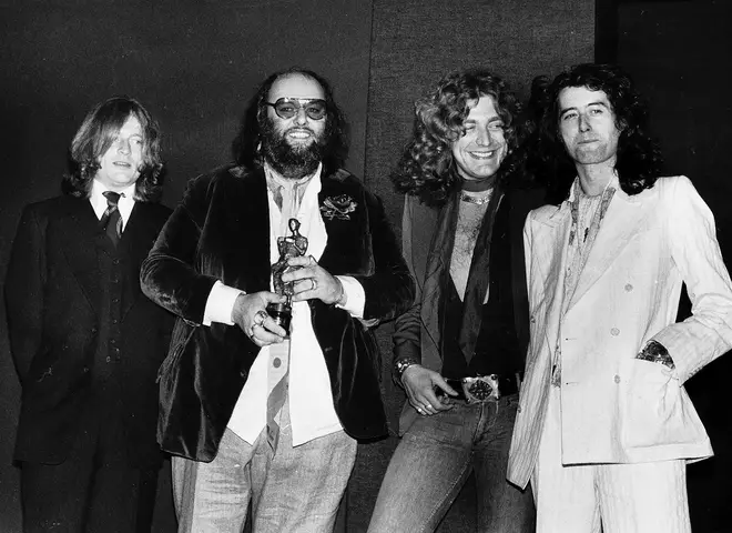 Peter Grant with Led Zeppelin at the Ivor Novello Awards in 1977