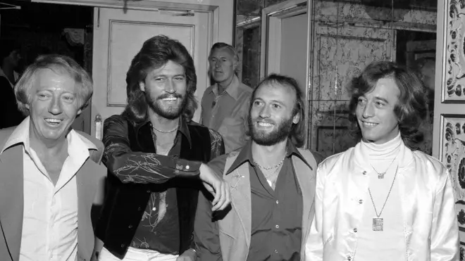 Robert Stigwood with the Robert Stigwood Organisation's biggest act: The Bee Gees
