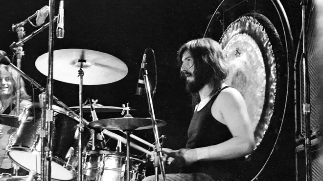 John Bonham of Led Zeppelin performs onstage at the Forum on June 3, 1973 in Los Angeles