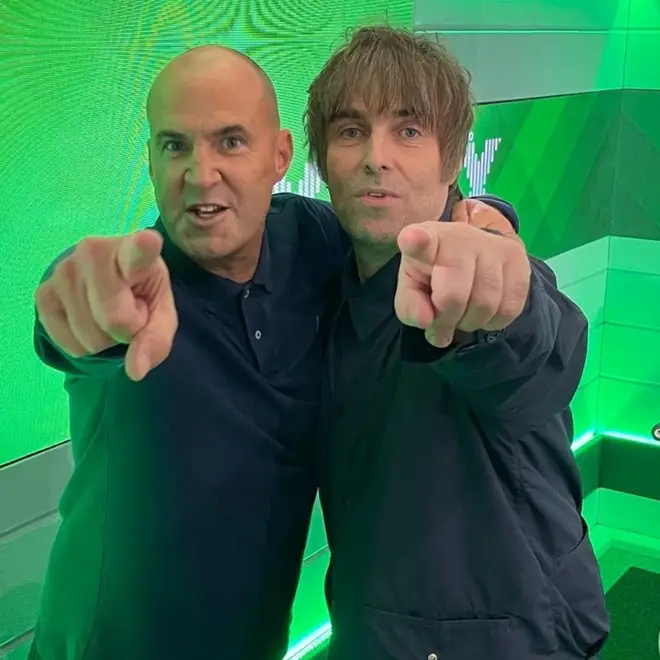 Liam Gallagher and Johnny Vaughan at Radio X, September 2022