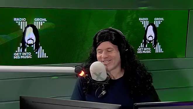 Chris Moyles wears a black wig on Radio X's Radio Grohl day