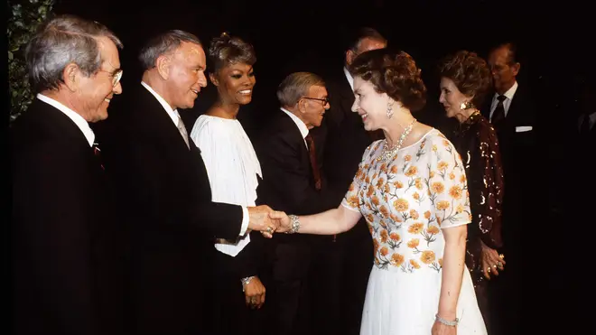 The Queen meets the Chairman of the Board as Dionne Warwick looks on