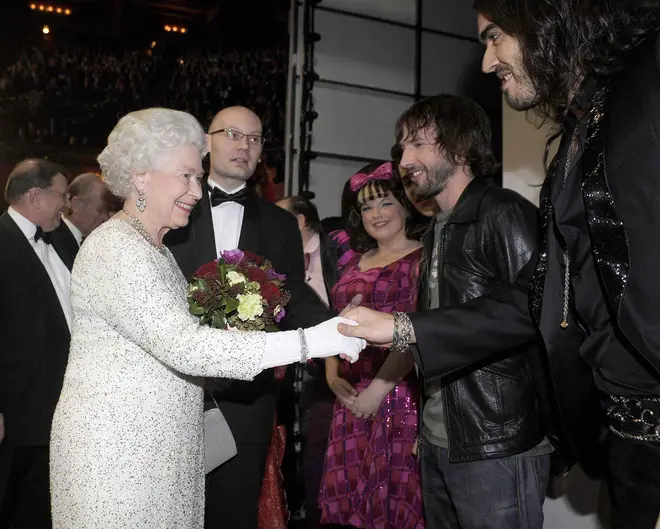 Incredible scenes as The Queen meets James Blunt and Russell Brand at the Royal Variety Performance in December 2007