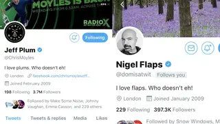 Chris Moyles and Dominic Byrne change their Twitter names on The Chris Moyles Show