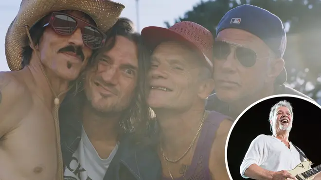 Red hot Chili Peppers with Eddie Van Halen inset