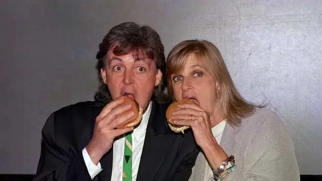 Paul and Linda McCartney launch Linda's new vegetarian food range, April 1991