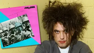 Robert Smith in November 1985 and the original version of The Cure's Boys Don't Cry single