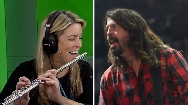 Pippa Taylor plays Flute Fighters on The Chris Moyles and Foo Fighters' Dave Grohl