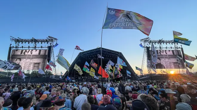 Glastonbury Festival 2022:  Crowds gather in front of the main Pyramid Stage