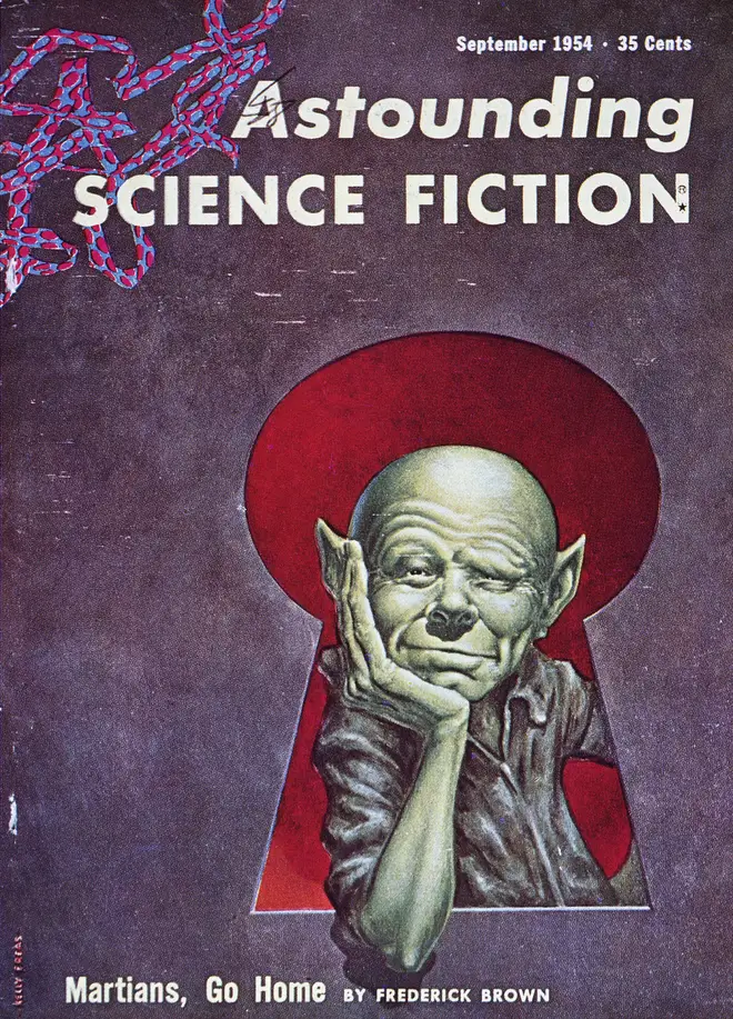 Astounding Science Fiction magazine, September 1954: cover by Frank Kelly Freas, 1954, illustrating "Martians, Go Home!" by Frederick Brown