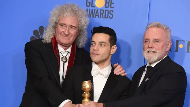 Queen's Brian May, Bohemian Rhapsody actor Rami Malek and Queen's Roger Taylor