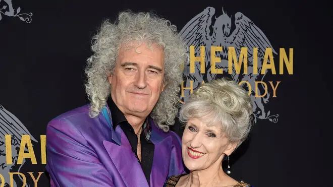 Queen guitarist Brian May with wife and former EastEnders star Anita Dobson at the New York premiere of Bohemian Rhapsody