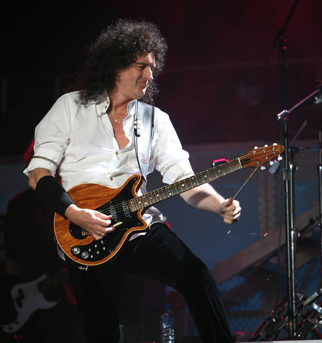 Queen's Brian May and his guitar The Red Special with Paul Rogers in concert at The National Indoor Arena (NIA), Birmingham, UK - 2008
