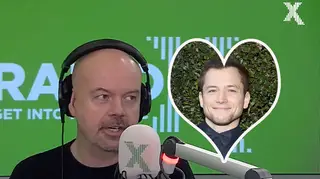 Dominic Byrne on The Chris Moyles Show with Taron Egerton inset