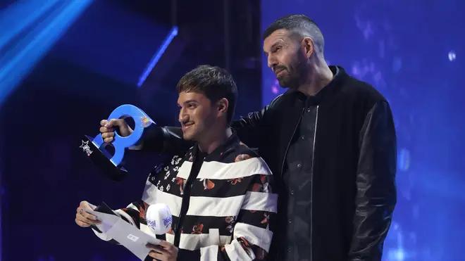 Jonas Blue and Tim Westwood on stage during The Global Awards 2019