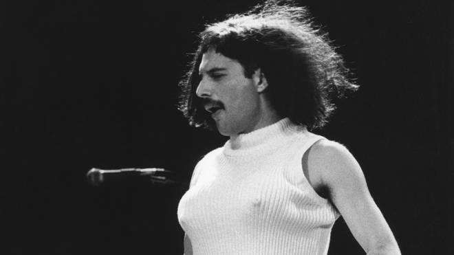 Singer Freddie Mercury performing with Queen at the Rock In Rio festival in Rio de Janerio, 24 January 1985