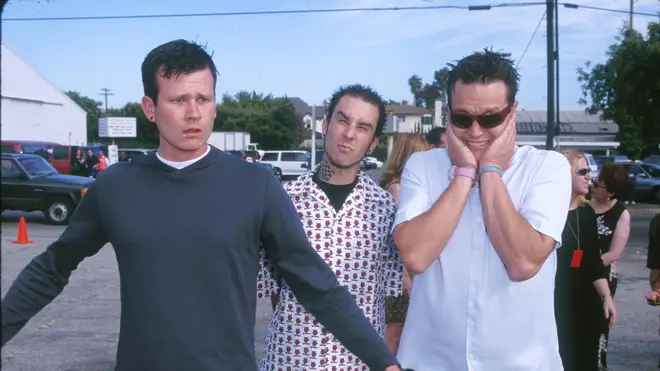 Blink-182's classic line-up Tom DeLonge, Travis Barker and Mark Hoppus