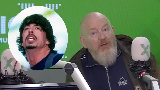 Dave Grohl (inset) and Alan McGee in the Radio X studio