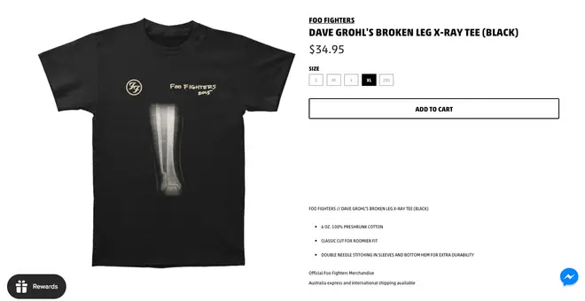 Dave Grohl's Broken Leg x-ray tee for sale on 24 Hundred
