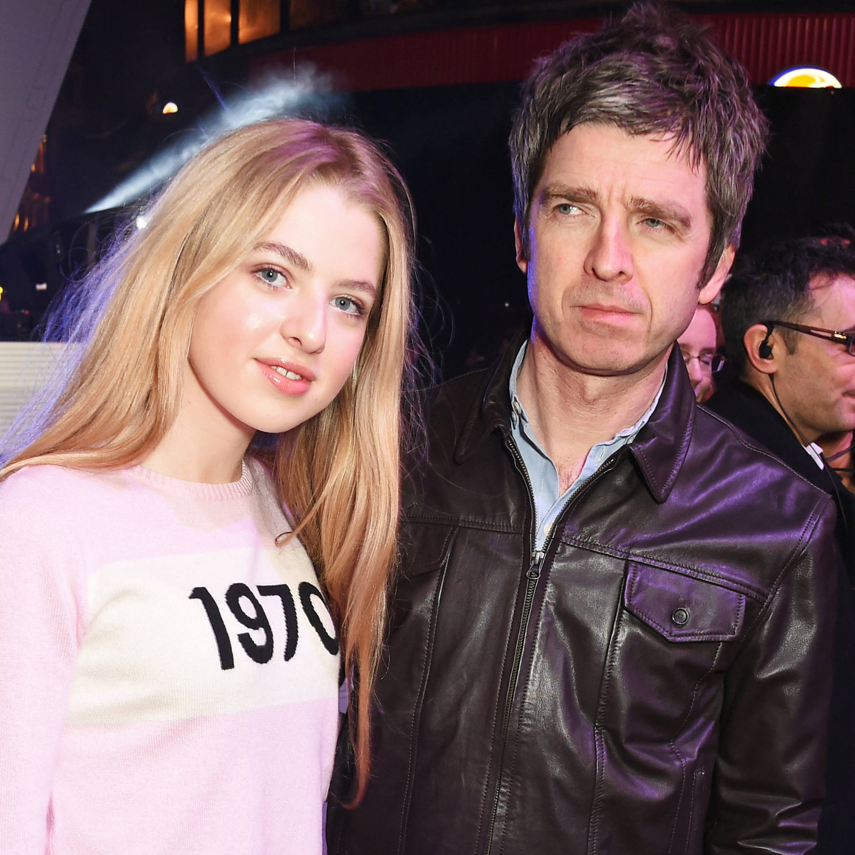 Anaïs Gallagher dressed up as 90s Oasis era dad Noel at a Anaïs Gallagher dressed up as 90s Oasis era dad Noel at a