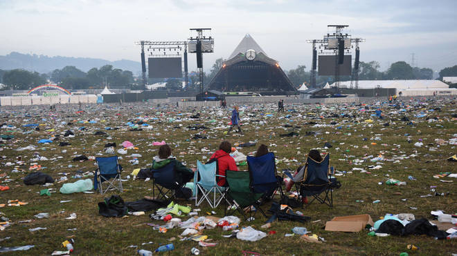 The detritus left behind at the Pyramid Stage in 2015. This doesn't need to happen.